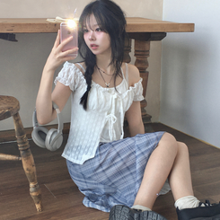 半袖Tシャツ フラワーシースルーキャミソール WHITE