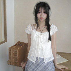 半袖Tシャツ フラワーシースルーキャミソール WHITE