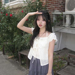 半袖Tシャツ フラワーシースルーキャミソール BEIGE