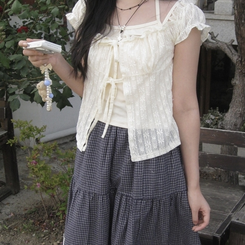 半袖Tシャツ フラワーシースルーキャミソール BEIGE