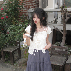 半袖Tシャツ フラワーシースルーキャミソール BEIGE