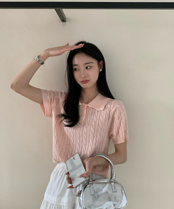 ニット ねじりニット半袖Tシャツ(5color) PINK
