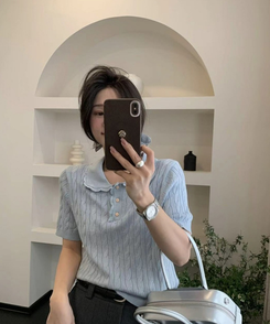 ニット ねじりニット半袖Tシャツ(5color) SKY BLUE