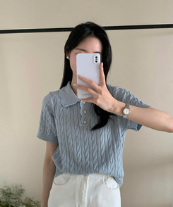 ニット ねじりニット半袖Tシャツ(5color) SKY BLUE