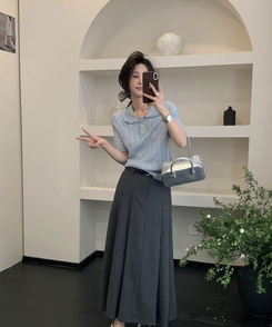 ニット ねじりニット半袖Tシャツ(5color) SKY BLUE