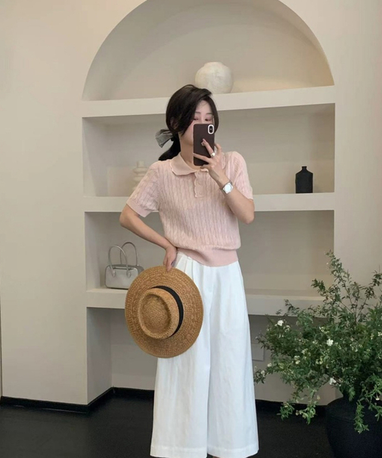 ニット ねじりニット半袖Tシャツ(5color) PINK