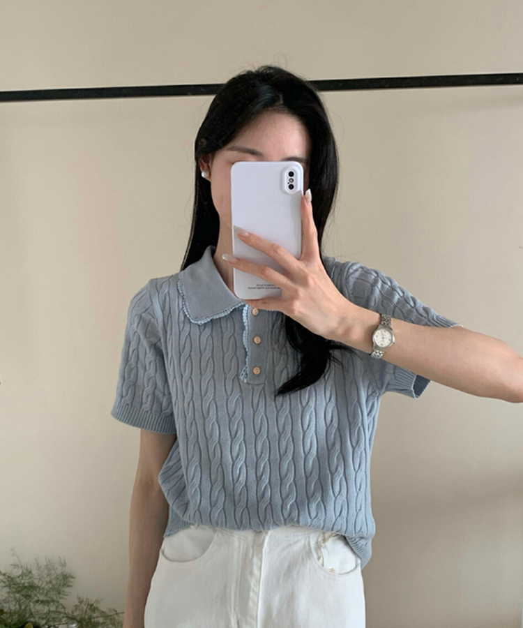 ねじりニット半袖Tシャツ(5color) SKY BLUE