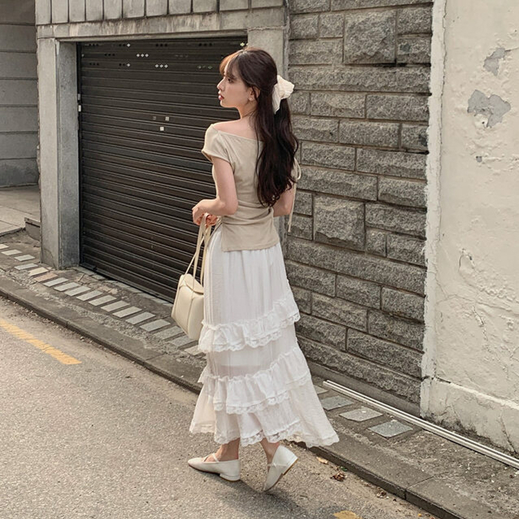 ティアードロングスカート WHITE