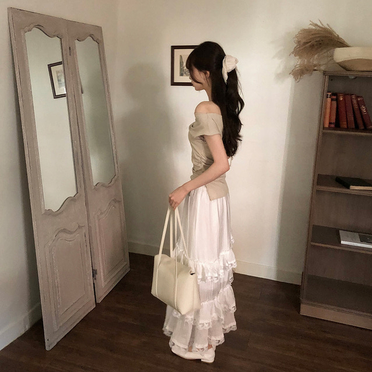 ティアードロングスカート WHITE