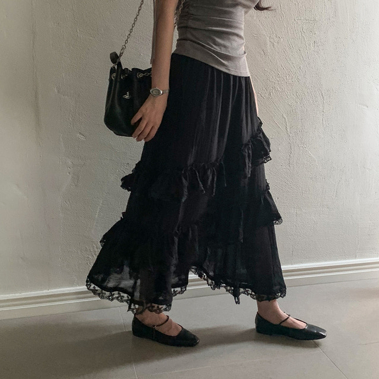 ティアードロングスカート BLACK