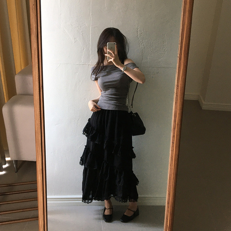 ティアードロングスカート BLACK