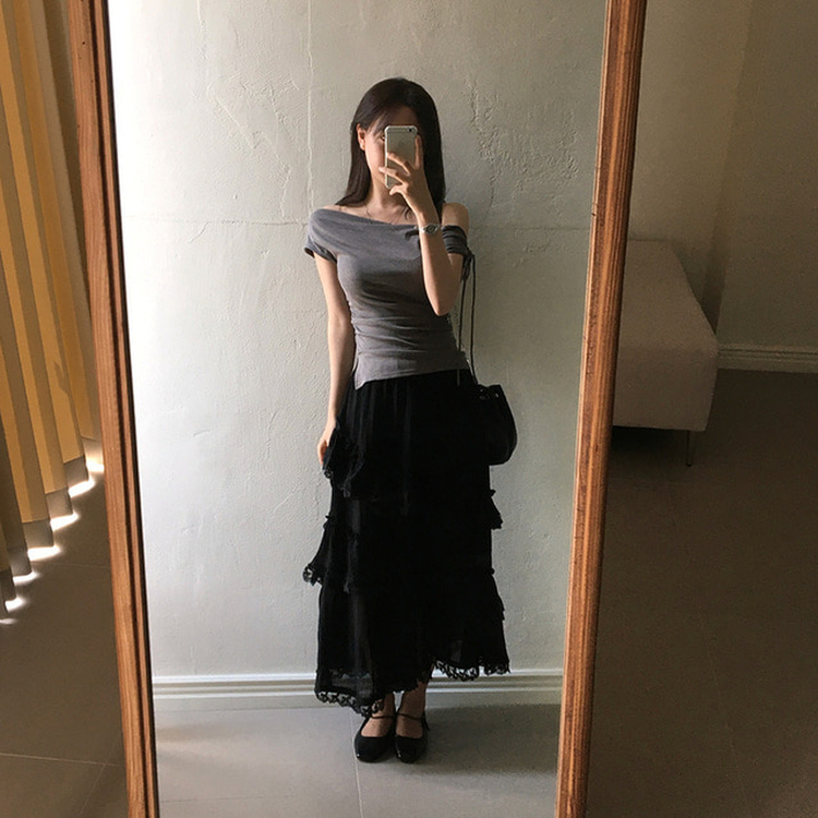 ティアードロングスカート BLACK