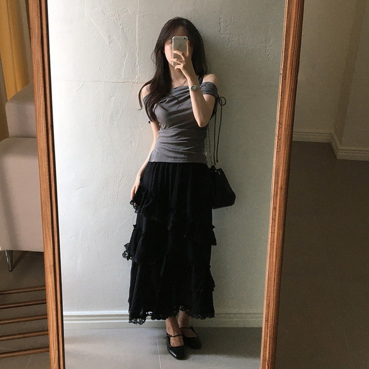 ティアードロングスカート BLACK