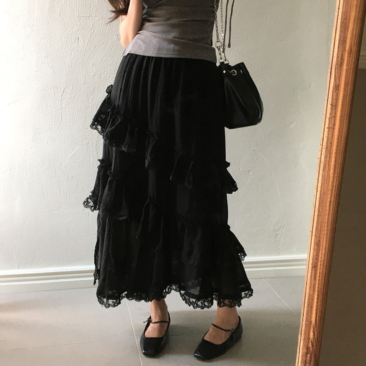 ティアードロングスカート BLACK