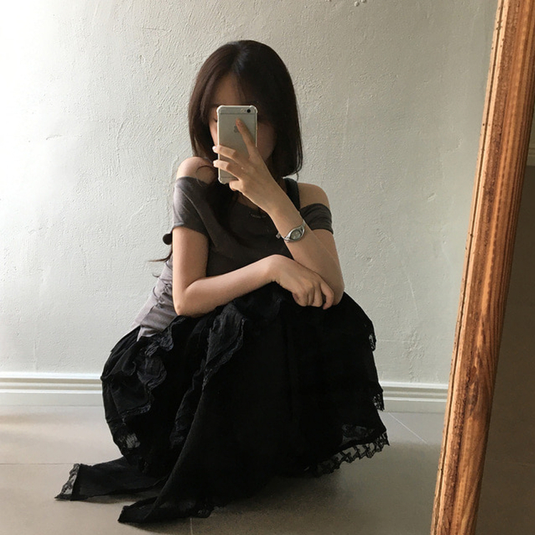 ティアードロングスカート BLACK
