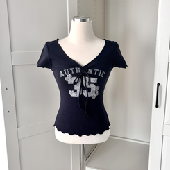 フラワーリボンシャーリング半袖Tシャツ