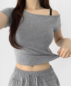 ツーピース 【SET】ワンオフショルダーTシャツツ ワイドパンツ GREY