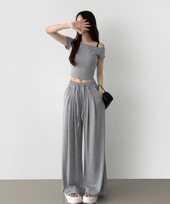 ツーピース 【SET】ワンオフショルダーTシャツツ ワイドパンツ GREY