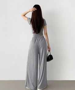 ツーピース 【SET】ワンオフショルダーTシャツツ ワイドパンツ GREY