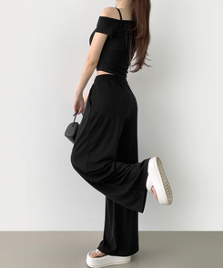 ツーピース 【SET】ワンオフショルダーTシャツツ ワイドパンツ BLACK