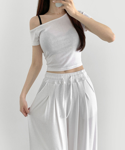 ツーピース 【SET】ワンオフショルダーTシャツツ ワイドパンツ IVORY