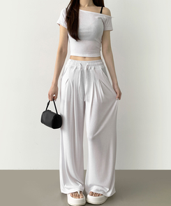 ツーピース 【SET】ワンオフショルダーTシャツツ ワイドパンツ IVORY