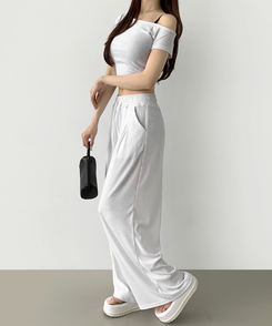 ツーピース 【SET】ワンオフショルダーTシャツツ ワイドパンツ IVORY