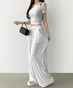 ツーピース 【SET】ワンオフショルダーTシャツツ ワイドパンツ IVORY