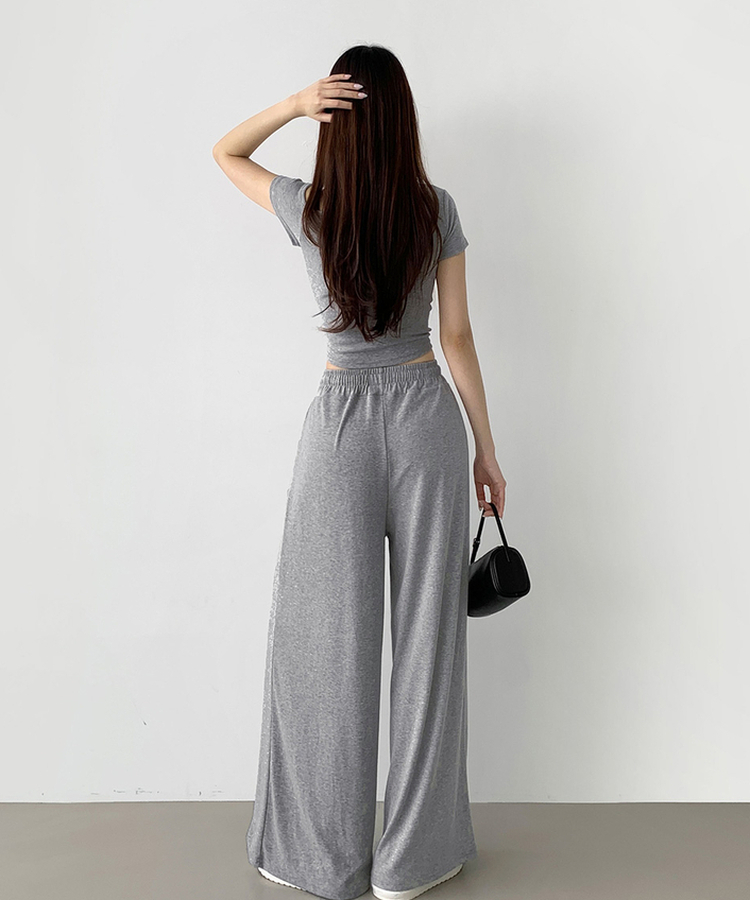 【SET】ワンオフショルダーTシャツツ ワイドパンツ GREY