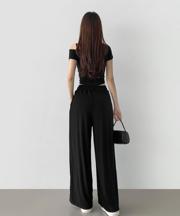 ツーピース 【SET】ワンオフショルダーTシャツツ ワイドパンツ BLACK