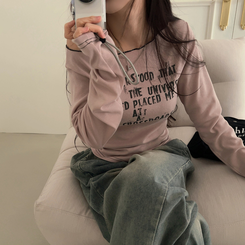 長袖Tシャツ レタリングオフショルダー長袖Tシャツ PINK