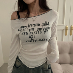 長袖Tシャツ レタリングオフショルダー長袖Tシャツ IVORY