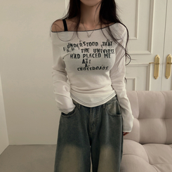 長袖Tシャツ レタリングオフショルダー長袖Tシャツ IVORY