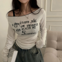 長袖Tシャツ レタリングオフショルダー長袖Tシャツ IVORY