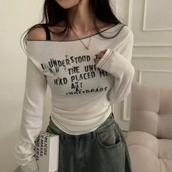 長袖Tシャツ レタリングオフショルダー長袖Tシャツ IVORY