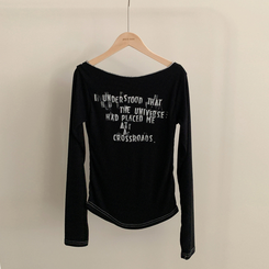 長袖Tシャツ レタリングオフショルダー長袖Tシャツ