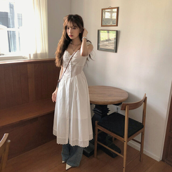 真夏のデイズフリルレイヤードロングワンピースワンピース WHITE