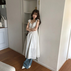 真夏のデイズフリルレイヤードロングワンピースワンピース WHITE