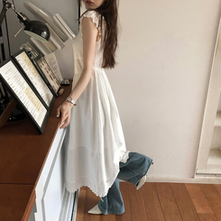 真夏のデイズフリルレイヤードロングワンピースワンピース WHITE
