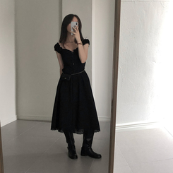 真夏のデイズフリルレイヤードロングワンピースワンピース BLACK