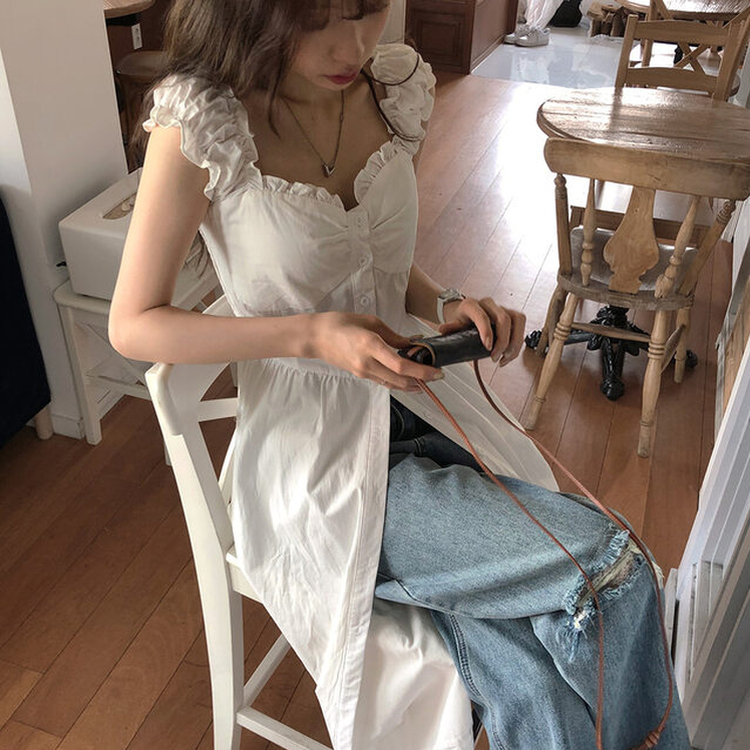真夏のデイズフリルレイヤードロングワンピースワンピース WHITE