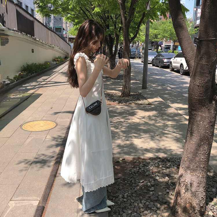 真夏のデイズフリルレイヤードロングワンピースワンピース WHITE