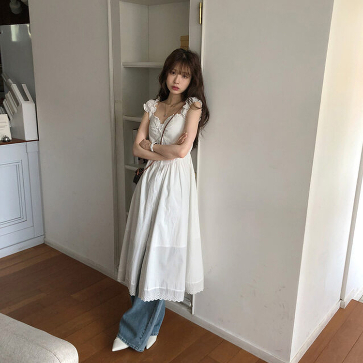 真夏のデイズフリルレイヤードロングワンピースワンピース WHITE
