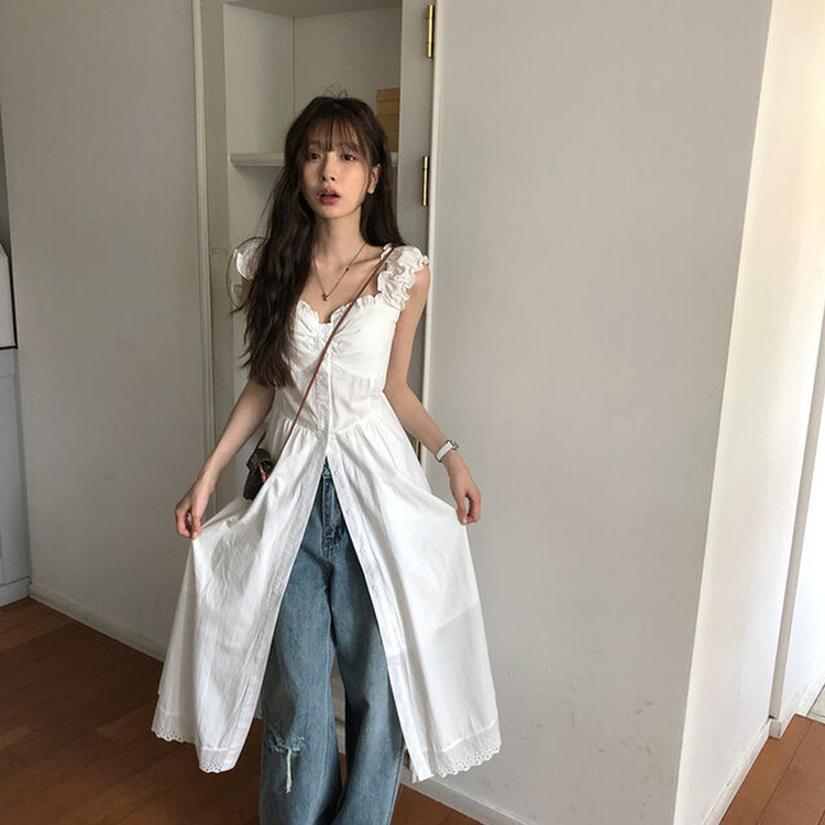真夏のデイズフリルレイヤードロングワンピースワンピース WHITE