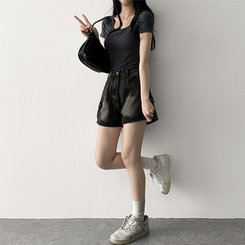 スパンストライプ半袖Tシャツ CHARCOAL