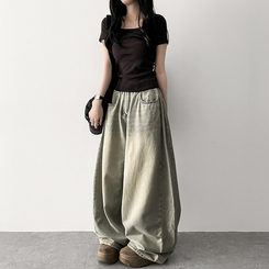 スパンストライプ半袖Tシャツ BROWN