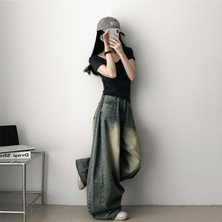 スパンストライプ半袖Tシャツ BLACK