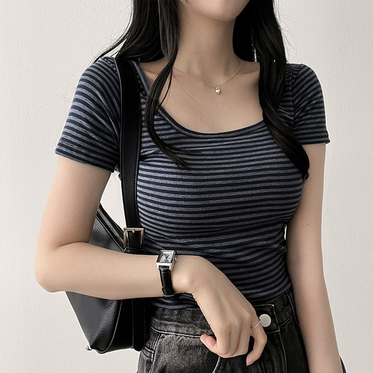 スパンストライプ半袖Tシャツ CHARCOAL