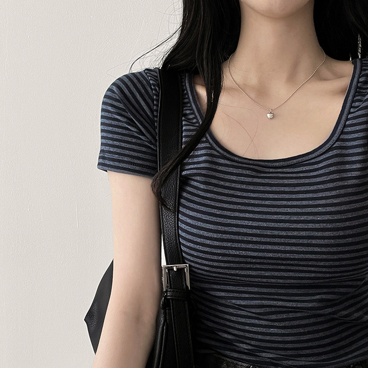 スパンストライプ半袖Tシャツ CHARCOAL