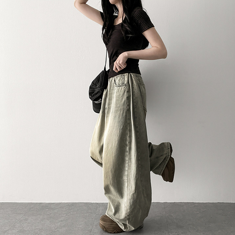 スパンストライプ半袖Tシャツ BROWN